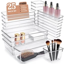Clear Acrylic Drawer Organizers Set Storage for Makeup, Office Desk Small Van...