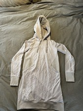 Athleta Sweatshirt Hoodie Dress Beige Long Sleeve Thumbholes Fleece Hood ST