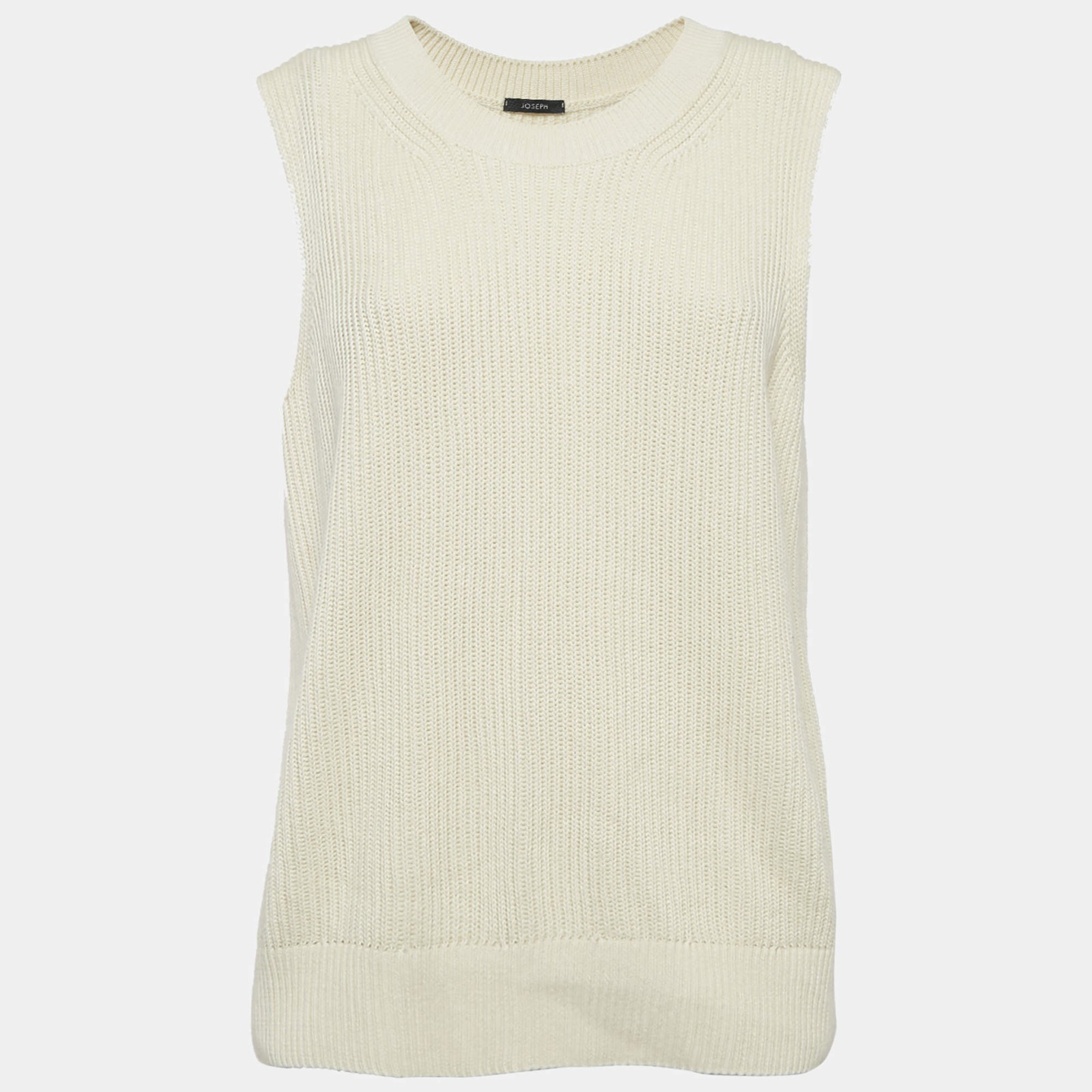 Joseph Cream Rib Knit Crew Neck Sweater Vest M