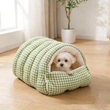 Small Cat Dog Cave Bed Calming Pet Nest Warm Plush Covered Cat House with Hoo...