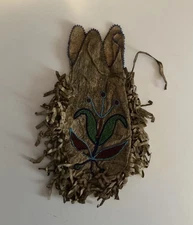 Early Native American Cree Fringed Beaded Bag Late 19th Century Very Nice