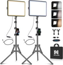 2-Pack LED Video Studio Light, 2800-6500K Dimmable w Tripod Stand Phone Holder