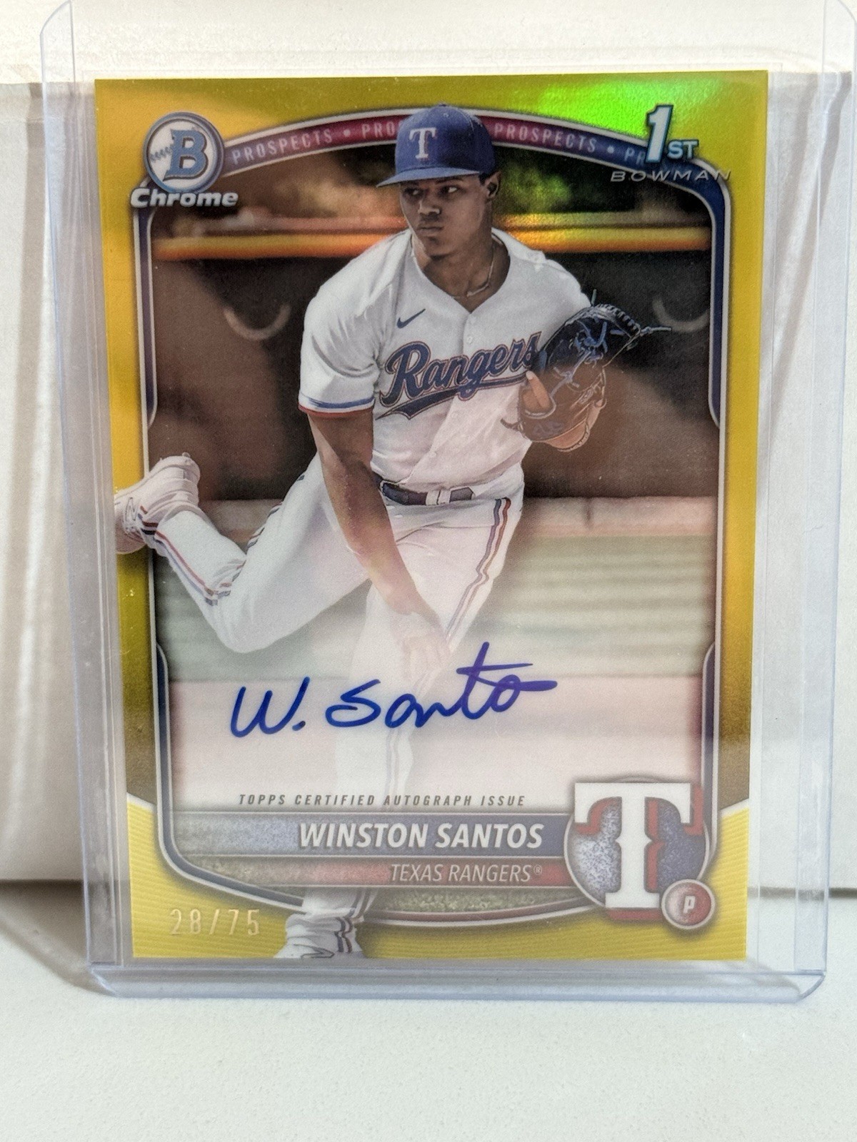 2025 Bowman Winston Santos Chrome Auto Yellow Refractor 1st #28 /75