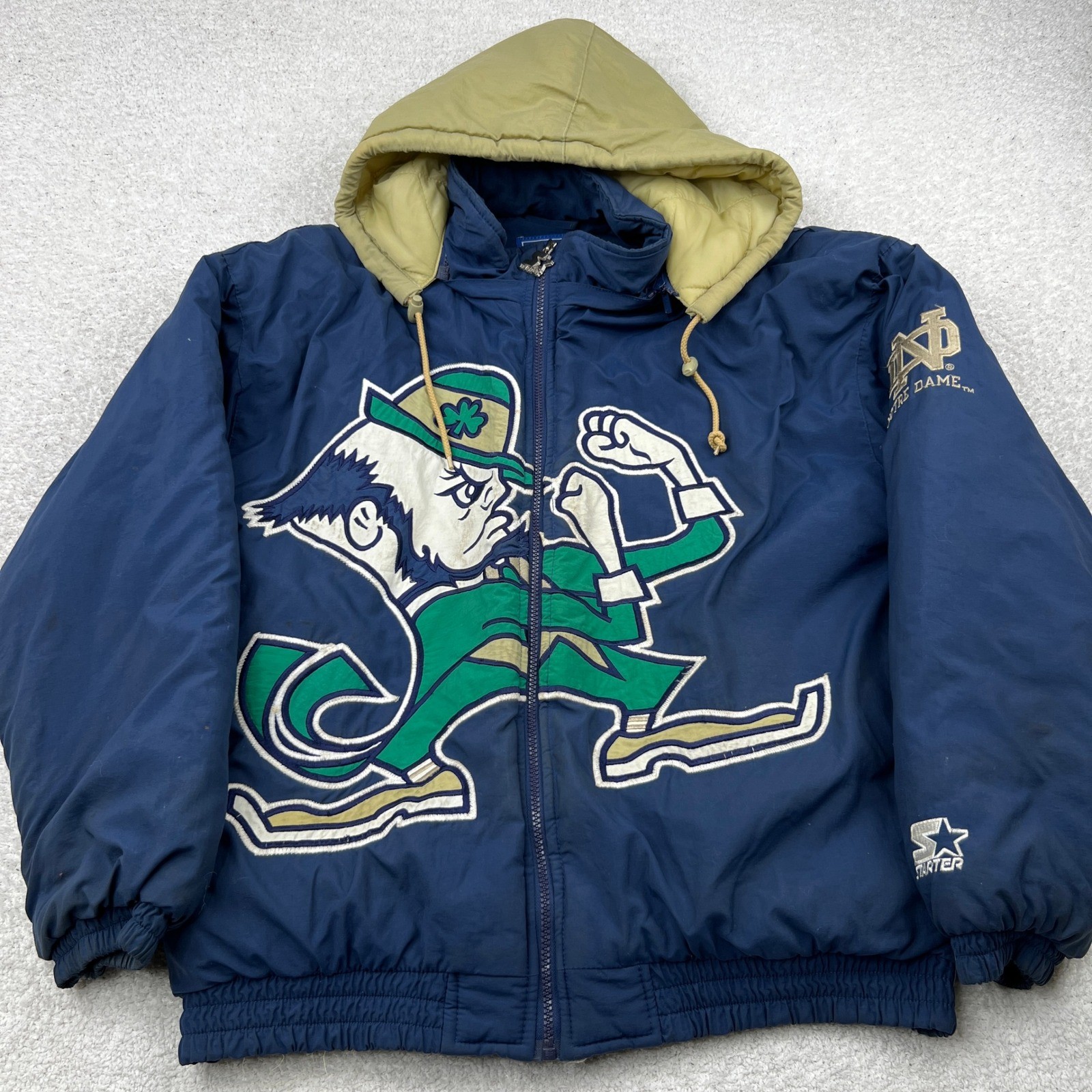 Vtg Starter Notre Dame Fighting Irish Puffer Jacket Mens Medium Blue 90s
