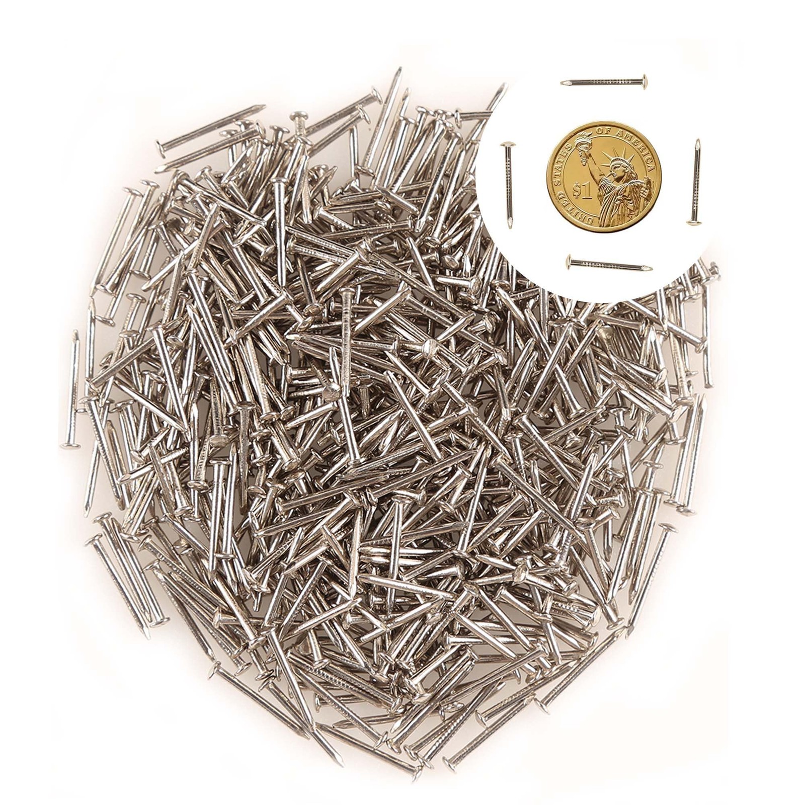 newlng 500pcs Small Nail Round Head Tiny Nails 1.5mm x 20mm, Silvery1.5*20mm