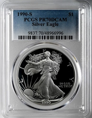 1990-S  $1  PROOF AMERICAN SILVER EAGLE (ASE/SAE) PCGS PR70 DCAM  #48966996