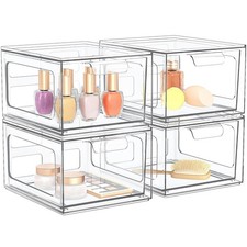 SpaceHacks 4 Pack Stackable Plastic Makeup Organizer Drawers, Acrylic Organiz...