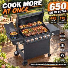 6 Burner BBQ Propane Gas Grill with Side Burner 72000 BTU Output Stainless Steel