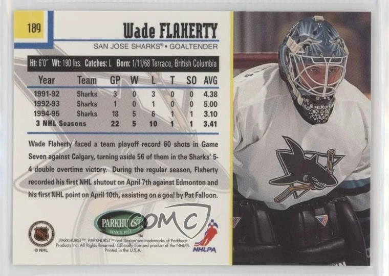 1995-96 Parkhurst International Wade Flaherty #189 Rookie RC - Image 2 of 2