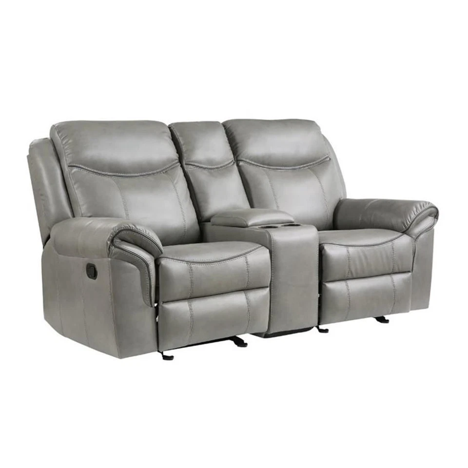 Lexicon Aram Faux Leather Double Glider Reclining Loveseat in Gray - Image 2 of 4