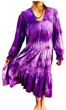 VTG Adonna Small Hand Dyed Purple Long Sleeve Collared Boho Night Gown