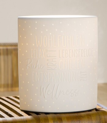 Gilde Tischleuchte Achtsamkeit weiß Fensterlampe 32697 oval 21cm Achtsamzeit
