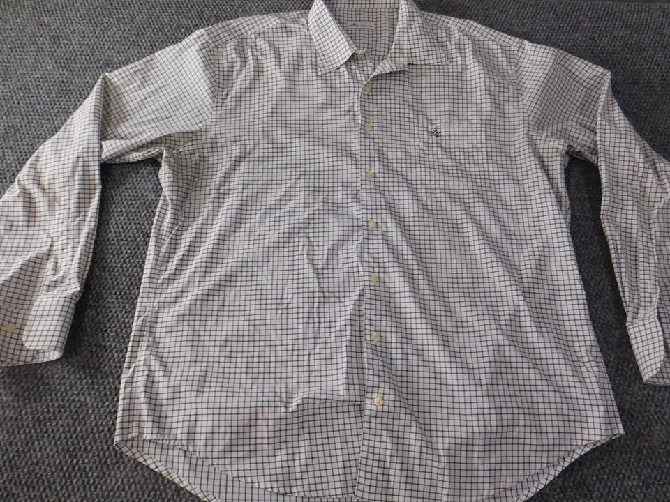 Peter Millar Mens Shirt Extra Large White plaid classic stretch purple button up - Image 3 of 4