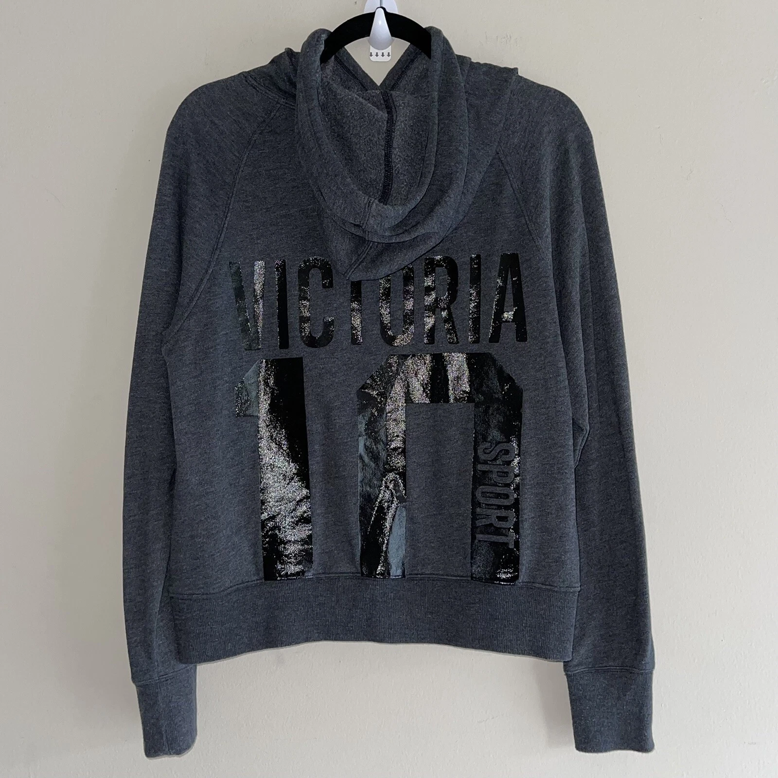 UNDERCOVER Felpa con cappuccio Victorias Secret Sport pullover top donna M grigio tasca nera