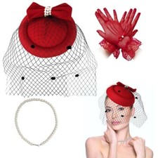 Women's Fascinators Veil and Retro Charming Mesh Hat with Lace Gloves Imitation