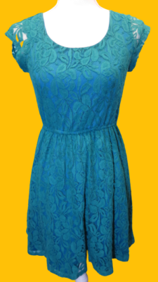 XHILARATION Women's Small Crochet Teal Green Lace Sheath Indented Sleeve  Dress | eBay