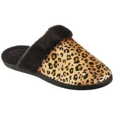 Totes Women's Faux Suede Slippers Size LARGE 8-9 Leopard Memory Foam Loafers NEW
