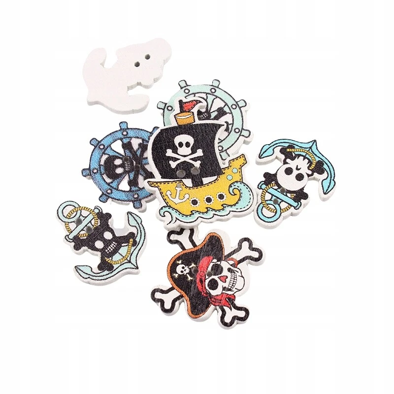 Set 50 Stück Holzknopf Piratenset bunt Piraten Anker Boot Knopf Holz - Bild 3 von 3