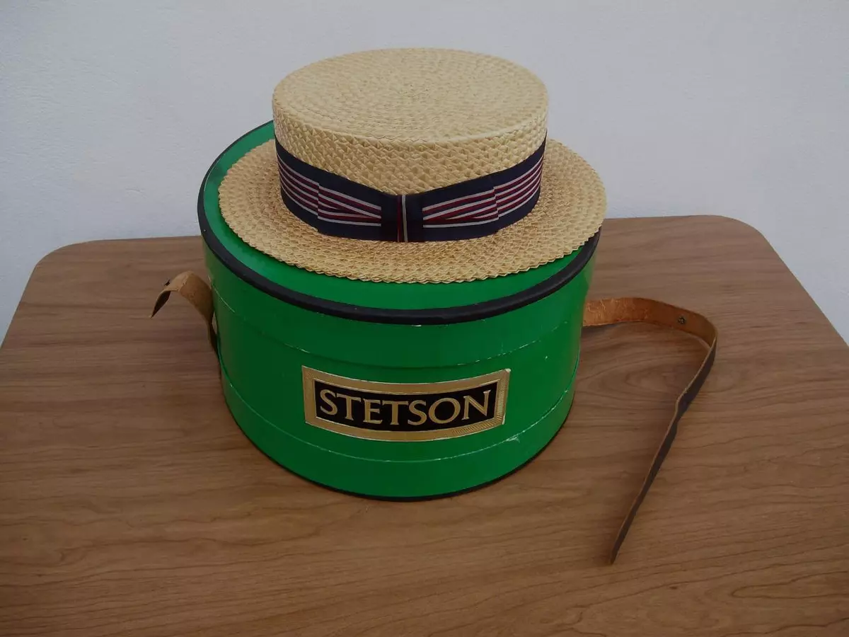 VINTAGE *STETSON SELECT* STRAW BOATER HAT WITH BOX SIZE 7 3/8