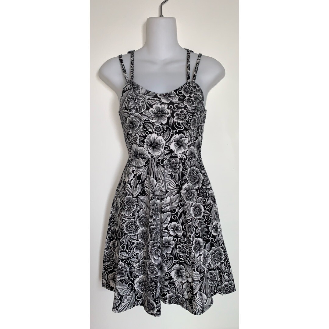 Aeropostale Black and White Floral Dress with Criss Cross Straps