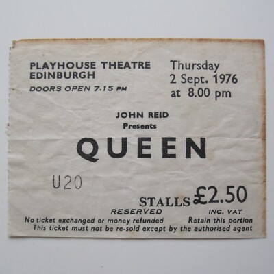 Queen 1976 Edinburgh Playhouse UK Concert Ticket Stub &lsquo;A Day At 