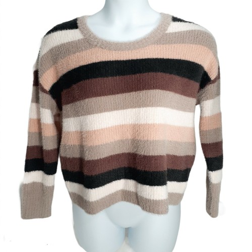 Torrid Sweater Womens Size 00 M/L Multi Striped Fuzzy Drop Shoulder Pullover