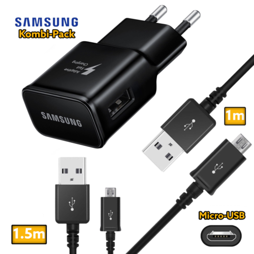 1m +1,5m Original Samsung Micro-USB Ladekabel + Original Schnell Ladegerät S4-S7 - Bild 1 von 2