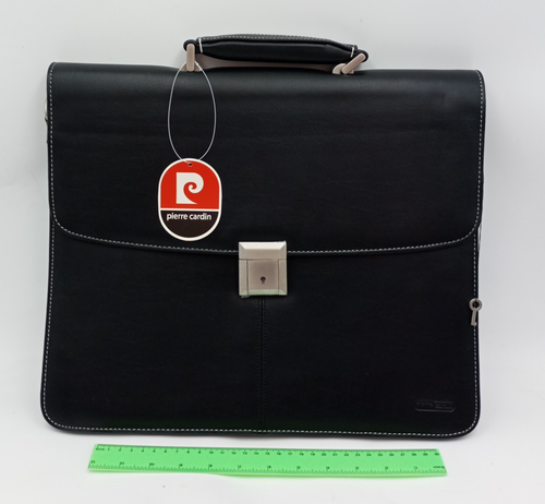 Pierre Cardin Black Leather Document Laptop Bag With Shoulder Straps 40x34x15 cm - Afbeelding 2 van 16