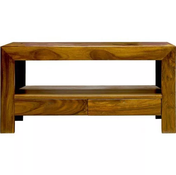 Sheesham Wood Small Open shelf Plazma Tv unit 2 Drawer Warehouse Clearance