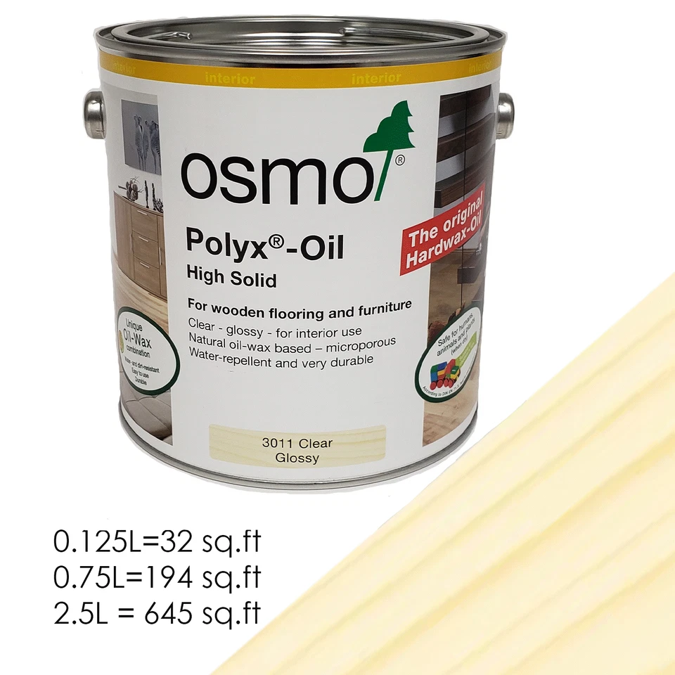 OSMO 3011 Polyx Oil CLEAR GLOSS Wax Interior Water Repellent Wood Finish