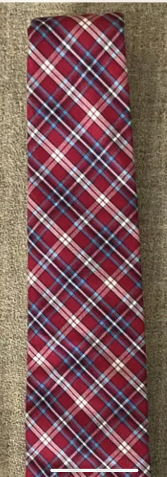 Corbata de algodón Jack Spade Warren Street roja, azul, blanca a cuadros 100 % algodón Foto 3 de 3