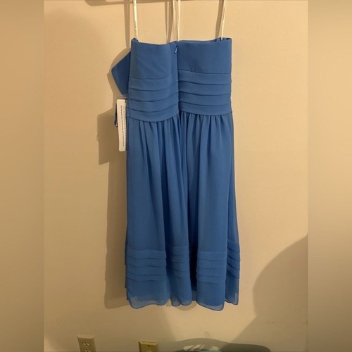 Abito senza spalline David's Bridal blu fiordaliso in chiffon taglia 8 nuovo con etichetta - Foto 6 di 7