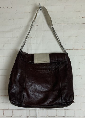 B. Makowsky Burgundy Tan Snap Closure Chain Handle Purse - Picture 3 of 5