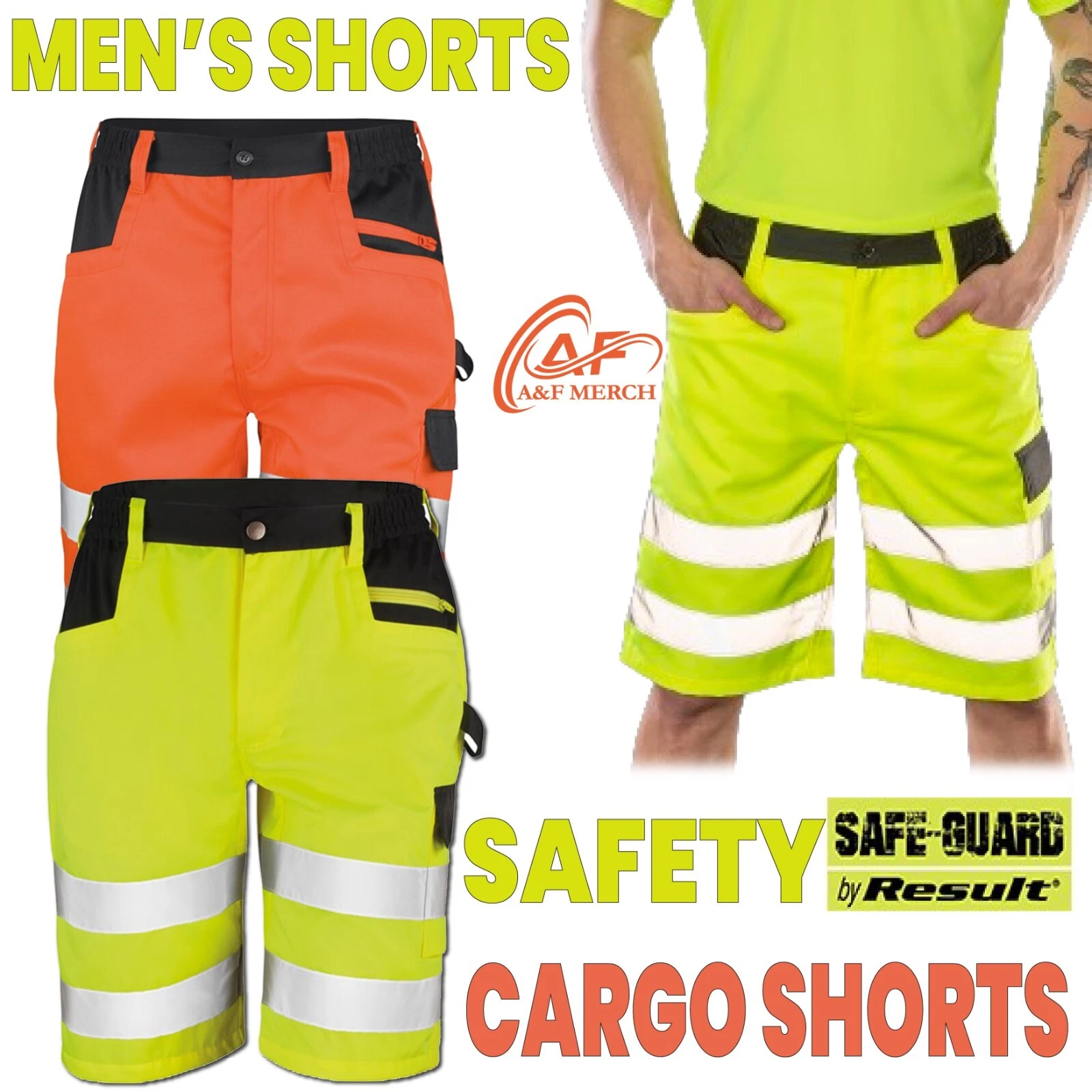 Hi Vis Safety Cargo Work Shorts Reflective Result SafeGuard R328X Men Workwear