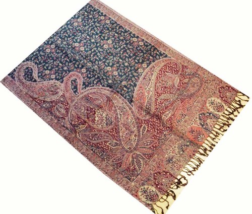 LUXURIOUS SILK PASHMINA LARGE REVERSIBLE KASHMIR CASHMERE SHAWL THROW WRAP SCARF - Picture 5 of 6
