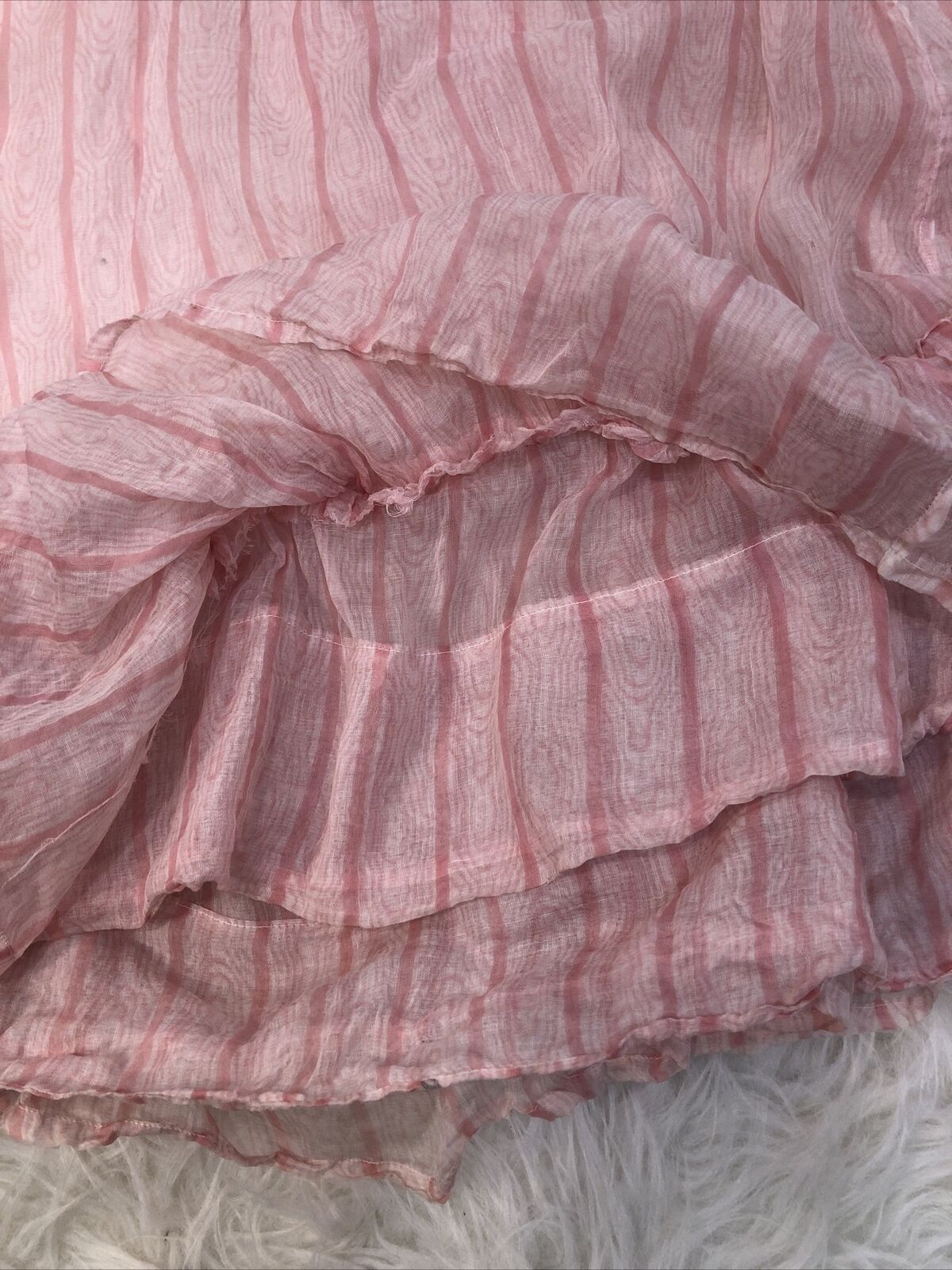 Antique Vintage Cotton Pink Stripe Full Skirt XS - image 8