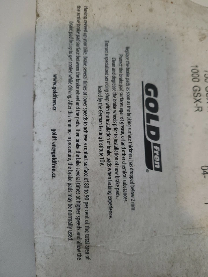 2004 -05 06 07 铃木 GSXR1000 750 600 前陶瓷制动垫 金色 FREN 213 — 第 3/4 张图片