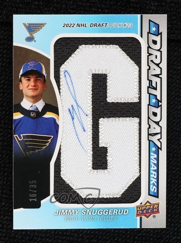 Jimmy Snuggerud #DDM-JS 2025 SP Game Used Draft Day Marks card