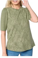 DG2 by Diane Gilman Women's Floral Embroidered Puff-Sleeve Top Olive