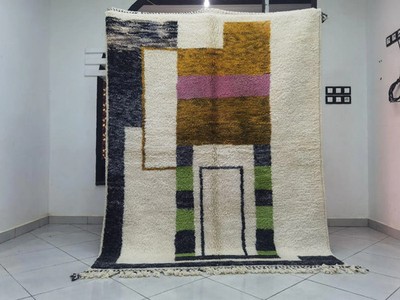 Handmade Color Multicolor Moroccan Beni Berber Wool Rug Luxury Design Carpet Rug