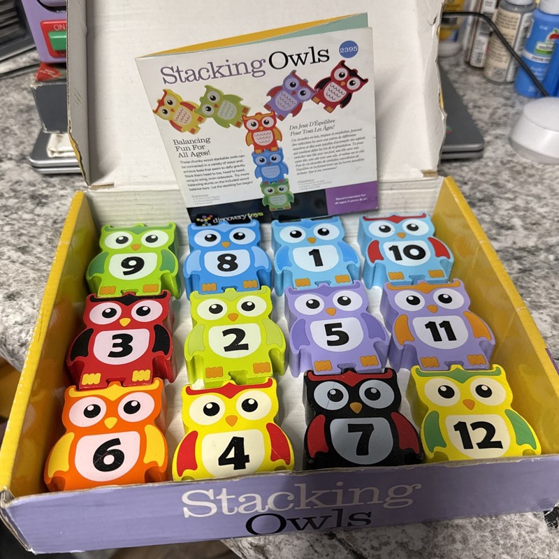 Stacking Toys Owls Wooden Balancing & Building Blocks Counting Numbers Learning