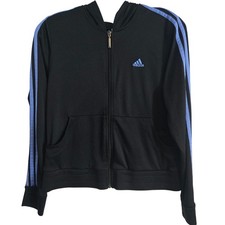 Adidas Hoodie Black Blue Stripes Full Zip Jacket Women's Medium