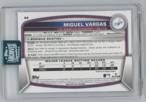 2023 Topps Archives Signature Series Miguel Vargas RC Auto /99 #88 - Picture 2 of 2