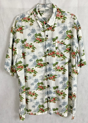 Rainforest Cafe Shirt Mens 2X Pink Green Palm Tree Hawaiian Button Up Aloha