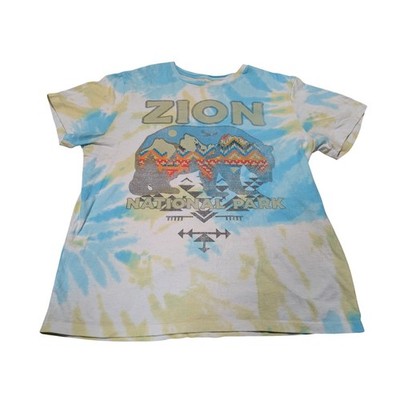 Old Navy T-Shirt Men M Blue Zion National Park Bear Tie Dye Graphic Tee Outdoors