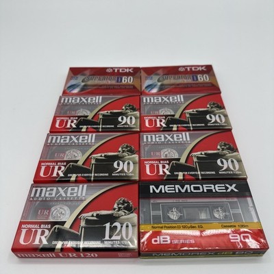 Lot 8 Sealed Cassette Tapes TDK D60 Maxwell 90 120 Memorex 90 Blank Audio New