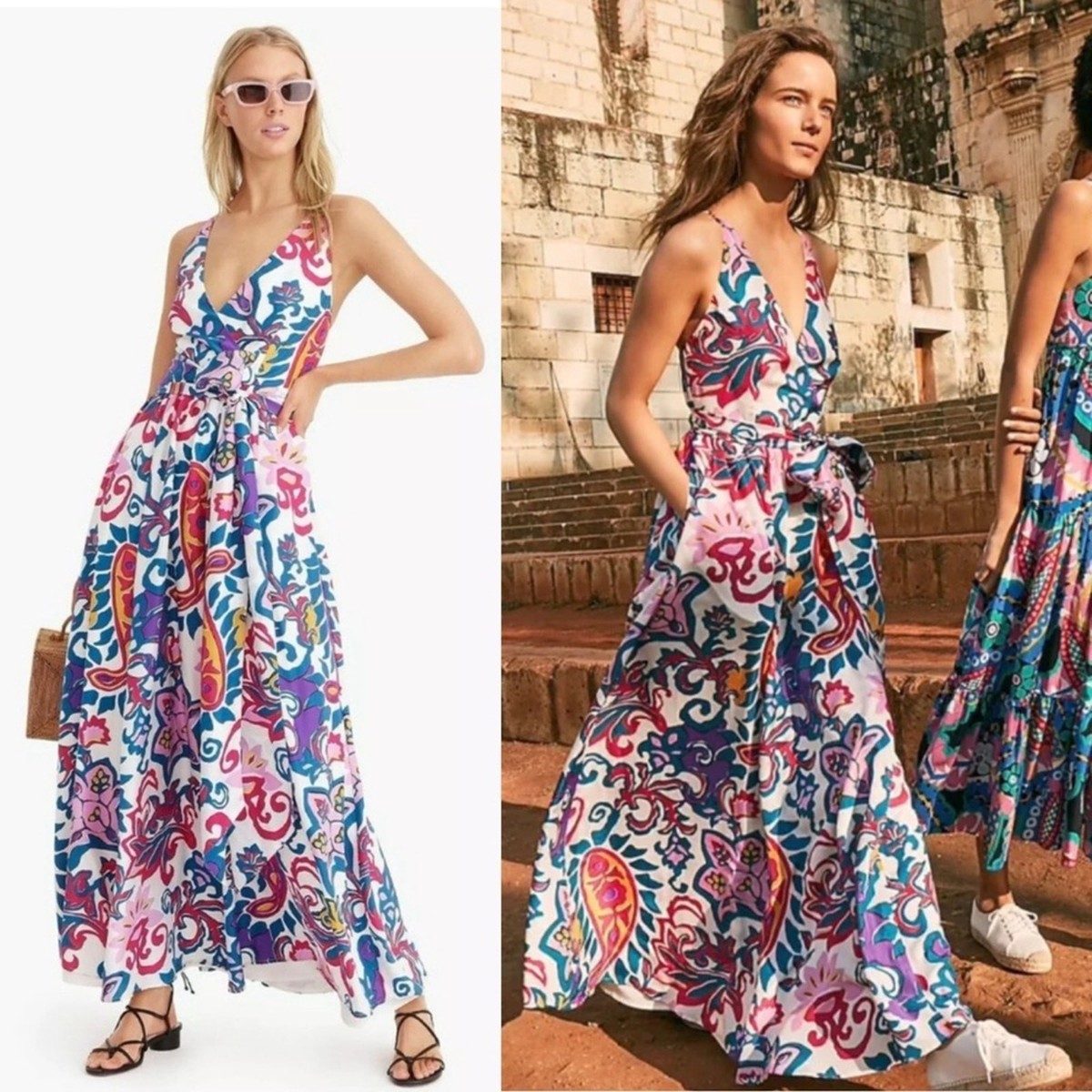 パーティードレス Printed Silk V-Neck Maxi Dress NWT J.Crew Silk V-Neck Maxi Dress in Aja Ivory Painted