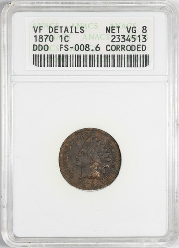 1870 ANACS VF Details Indian Head Penny Cent OLD SOAPBOX HOLDER