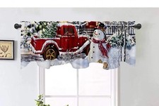 Christmas Valance Curtains 52x18 Inch - Red Truck Snowman Squirrel Design