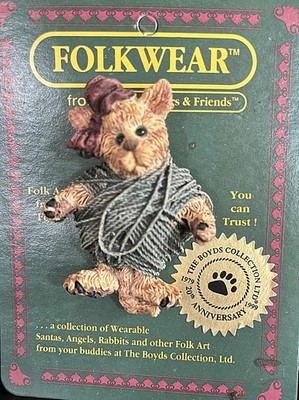 Boyds Bears pin ''Jasper Knitting Kitten'' #26417 New, retired, 2.5 in. cat, sew